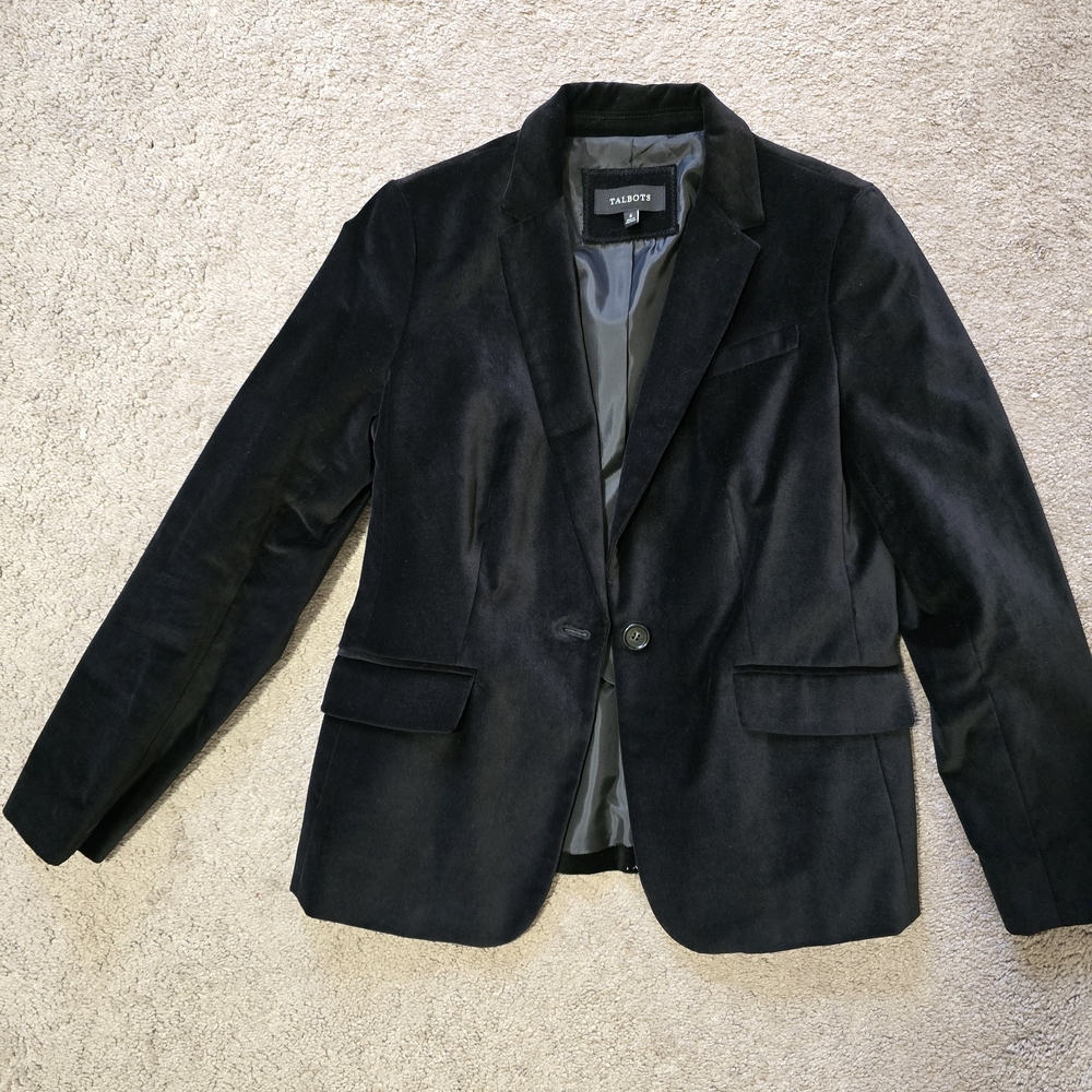 Talbots Black Velvet Blazer Jacket Size 6 - Picture 2 of 8